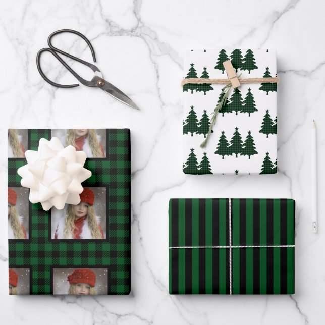 Buffalo Check Photo Christmas Wrapping Paper Sheet (Front)