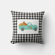Buffalo Check Pillow with Blue Pumpkin Truck