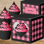 Buffalo Check - Pink and Black - Heart Favour Box<br><div class="desc">Heart pink and black buffalo check favour box. Text on the back of the box is customizable. If you use the 'edit design' button/tool,  you can also add your own images/photos. Other colorways available.

See the Collection of all box sizes & buffalo check colours here:
https://www.zazzle.com/collections/boxes_product_promotional_gift_buffalo_check-119842043554925619</div>