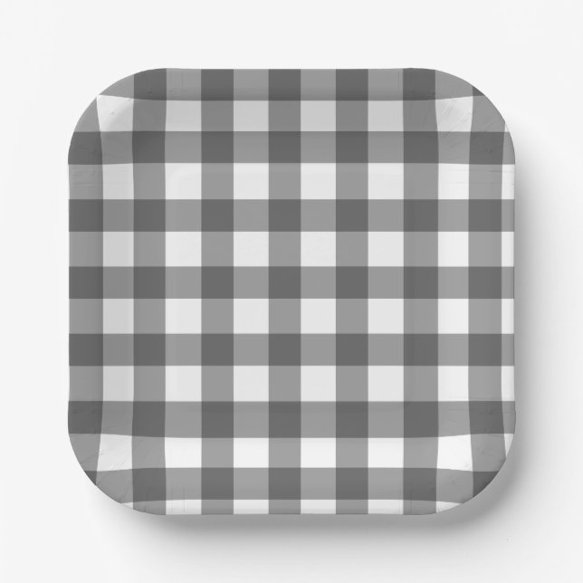 Buffalo Check Plaid Black and White Paper Plate (Front)