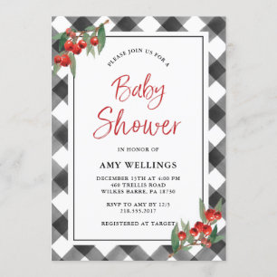 Buffalo Check Plaid Black White Custom Baby Shower Invitation