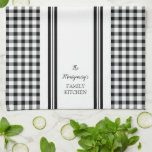 Buffalo Check Plaid Black | White Family Name Kitchen Towel<br><div class="desc">Rustic farmhouse style simple stripes and buffalo check black and white kitchen design.  Great for gifting for housewarmings and bridal favours.  Original design by Holiday Hearts Designs (rights reserved).</div>