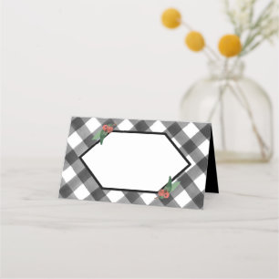 Buffalo Check Plaid Black & White Folded Wedding Place Card