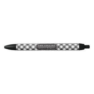 Buffalo Check Plaid Black & White Personalized Black Ink Pen