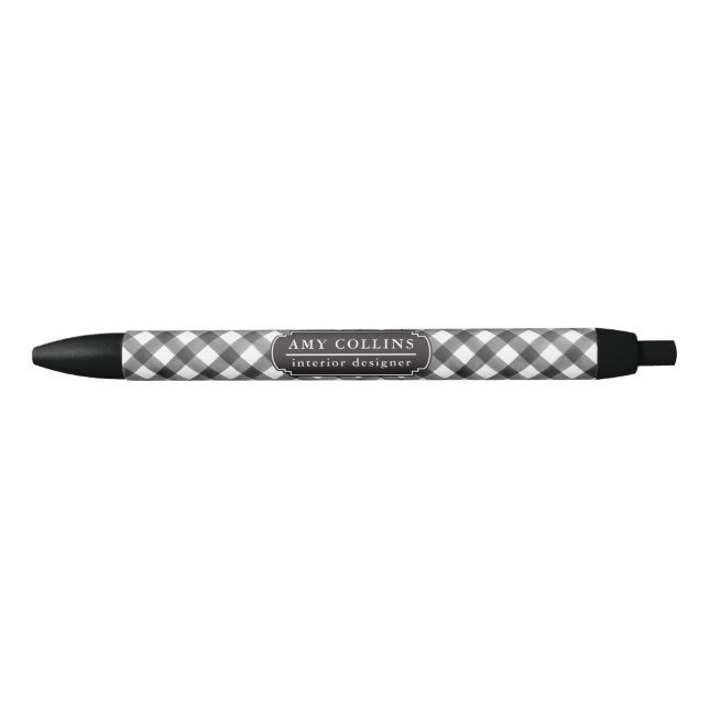 Buffalo Check Plaid Black & White Personalized Black Ink Pen (Front)