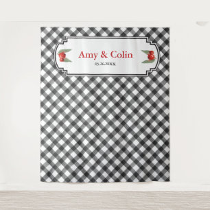 Buffalo Check Plaid Black & White Wedding Shower Tapestry