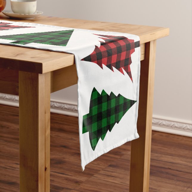 Buffalo Check Plaid Christmas Tree Pattern Medium  Table Runner (In Situ)