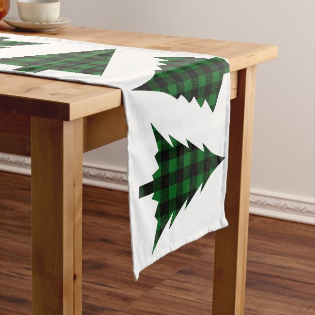 Buffalo Check Plaid Christmas Tree Pattern Medium Table Runner (In Situ)