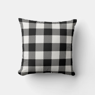 Buffalo Check Plaid Gingham Black and White Throw Pillow