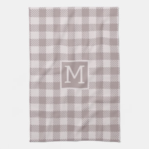 Buffalo Check Plaid Gingham Check Beige Monogram  Kitchen Towel