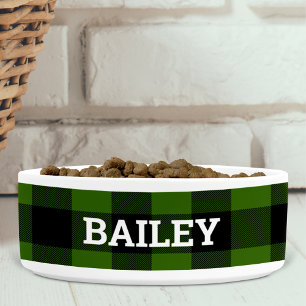 Buffalo Check Plaid Green and Black Personalized Bowl