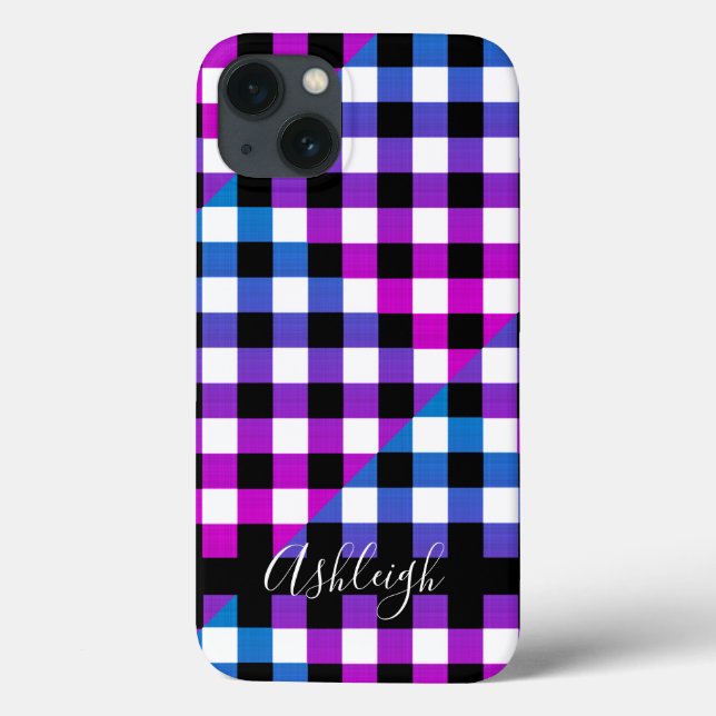 Buffalo Check Plaid Handwritten Name Purple Pink Case-Mate iPhone Case (Back)