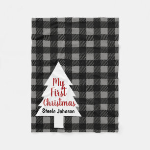 Buffalo Check Plaid & Tree My First Christmas Fleece Blanket
