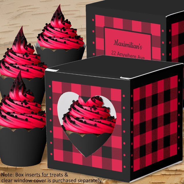 Buffalo Check - Red and Black - Lumberjack Heart Favor Box (Buffalo Check - Red and Black - Lumberjack Heart Favor Boxes - Cupcakes - by Leapfroglisics Shop)
