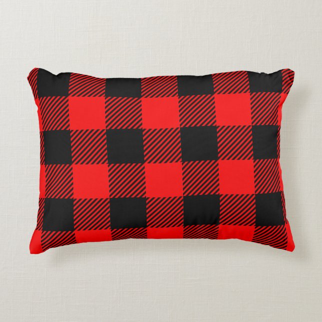Buffalo Check Red and Black Lumberjack Plaid Decor Accent Pillow (Front)