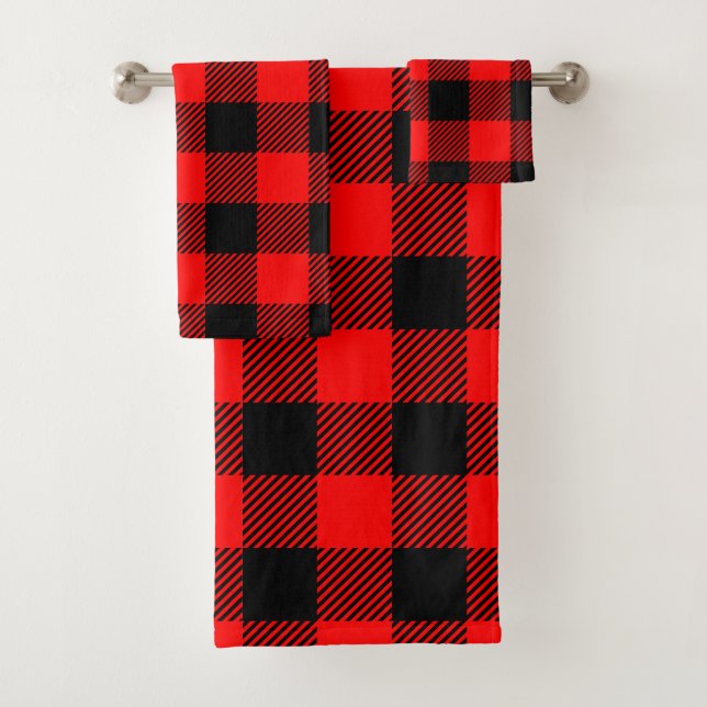 Buffalo Check Red and Black Lumberjack Plaid Decor Bath Towel Set (Insitu)