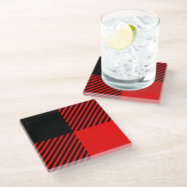 Buffalo Check Red and Black Lumberjack Plaid Decor Glass Coaster (Angled)