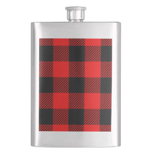Buffalo Check Red and Black Lumberjack Plaid Decor Hip Flask