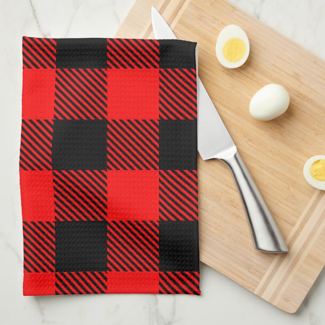 Buffalo Check Red and Black Lumberjack Plaid Decor Kitchen Towel (Quarter Fold)