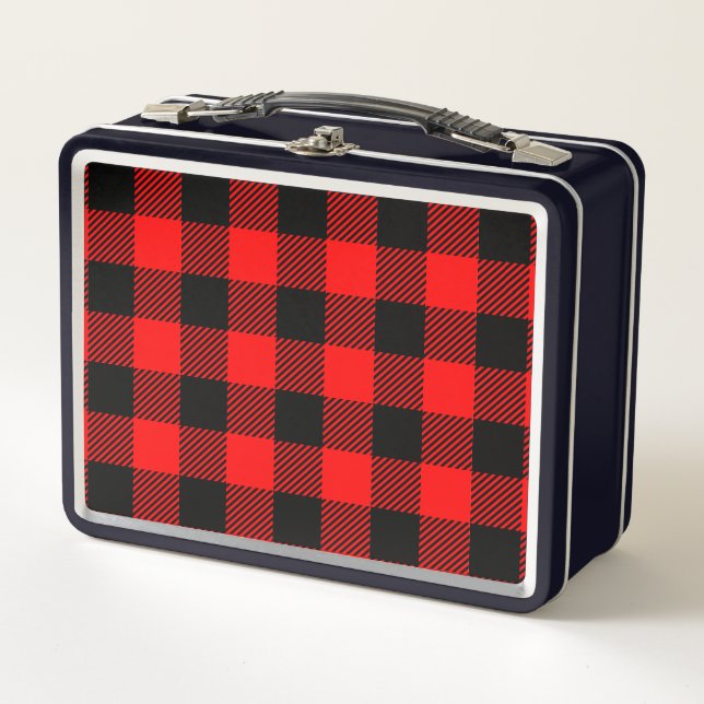 Buffalo Check Red and Black Lumberjack Plaid Decor Metal Lunch Box (Front)