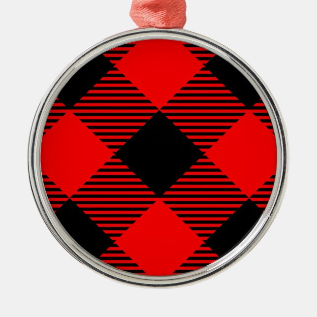Buffalo Check Red and Black Lumberjack Plaid Decor Metal Ornament (Front)