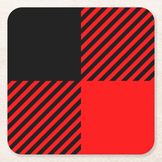 Buffalo Check Red and Black Lumberjack Plaid Decor Square Paper Coaster (Front)
