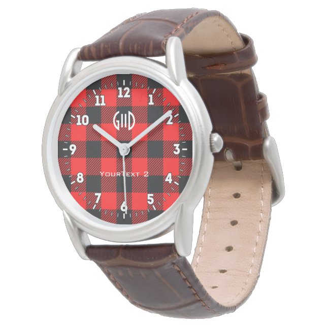 Buffalo Check Red and Black Lumberjack Plaid Decor Watch (Angled)
