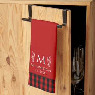 Buffalo Check Red and Black Plaid Custom Monogram Kitchen Towel