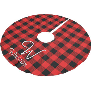 Buffalo Check Red Plaid Monogram Brushed Polyester Brushed Polyester Tree Skirt