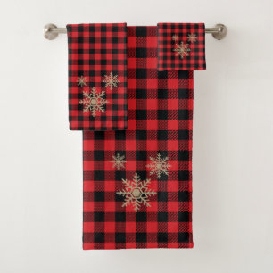 Buffalo Check Snowflake Pattern Bath Towel Set
