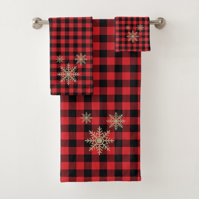 Buffalo Check Snowflake Pattern Bath Towel Set (Insitu)
