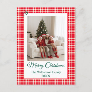 Buffalo Check Style Photo Frame Merry Christmas Holiday Postcard