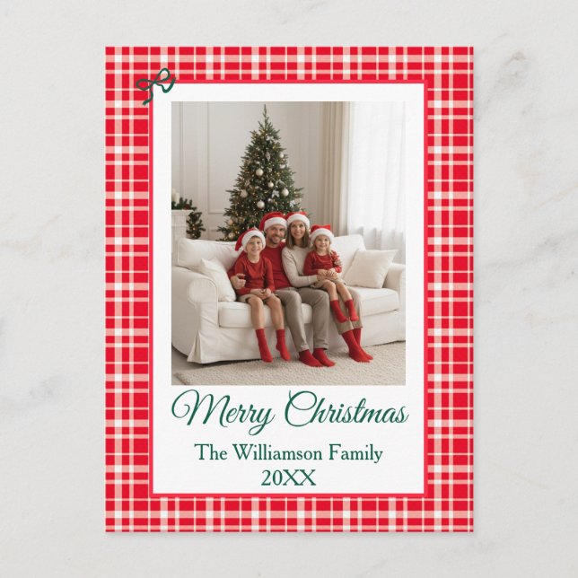 Buffalo Check Style Photo Frame Merry Christmas Holiday Postcard (Front)