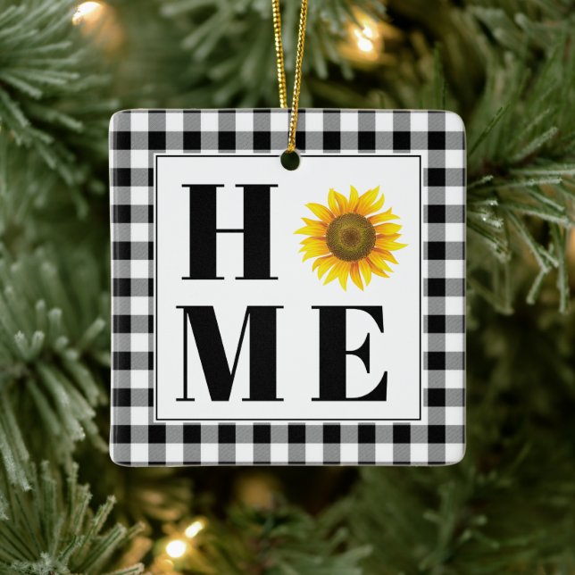 Buffalo check sunflower "Home"  Ceramic Ornament (Tree)