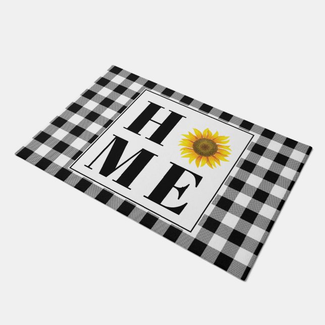 Buffalo check sunflower "Home"   Doormat (Angled)