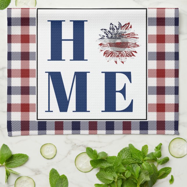 Buffalo check sunflower "Home"  Kitchen Towel (Folded)