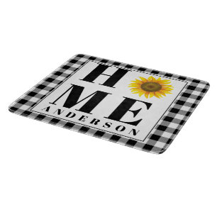 Buffalo check sunflower "Home" personalized Cutting Board