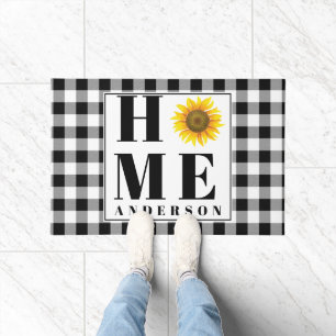 Buffalo check sunflower "Home"  personalized Doormat