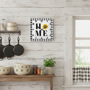 Buffalo check sunflower "Home"   Square Wall Clock