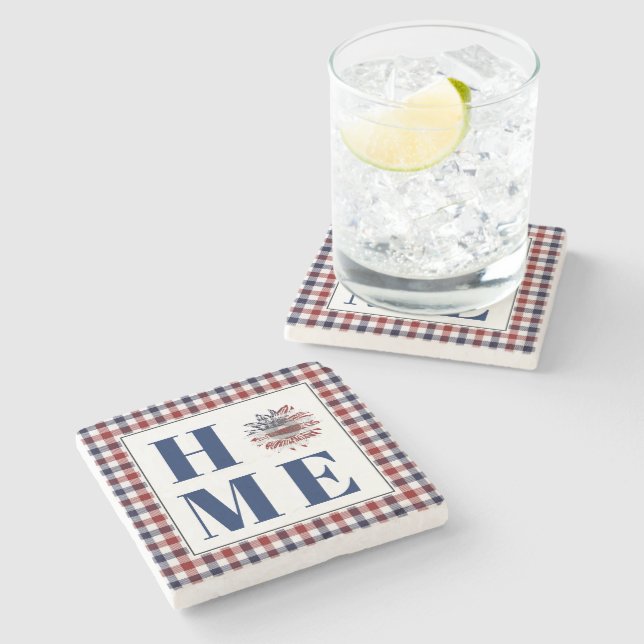 Buffalo check sunflower "Home"  Stone Coaster (Side)