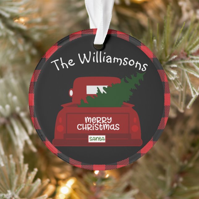Buffalo Check Vintage Truck Personalized Ornament (Tree)