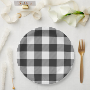 Buffalo Check White and Black Squares Plaid Big Paper Plate