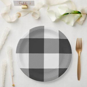 Buffalo Check White and Black Squares Plaid Big Paper Plate