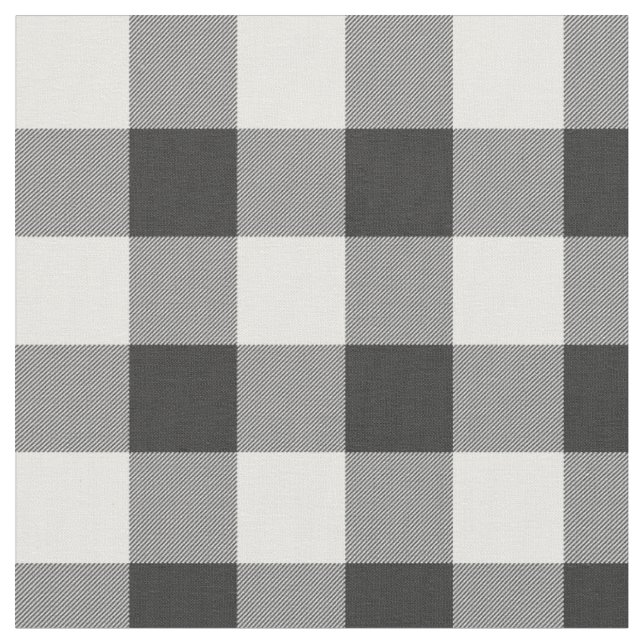 Buffalo Check White and Black Squares Plaid Fabric (Close Up)