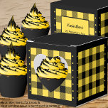 Buffalo Check - Yellow and Black - Heart Favour Bo Favor Box<br><div class="desc">Heart yellow and black buffalo check favour box. Text on the back of the box is customizable. If you use the 'edit design' button/tool,  you can also add your own images/photos. Other colorways available.

See the Collection of all box sizes & buffalo check colours here:
https://www.zazzle.com/collections/boxes_product_promotional_gift_buffalo_check-119842043554925619</div>