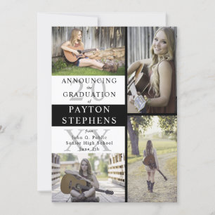 Buffalo Checks Photo Black   White Graduation Announcement