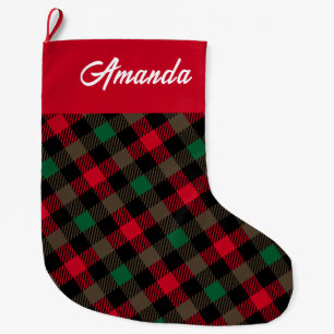 Buffalo Checks Red Green Name Christmas Stocking