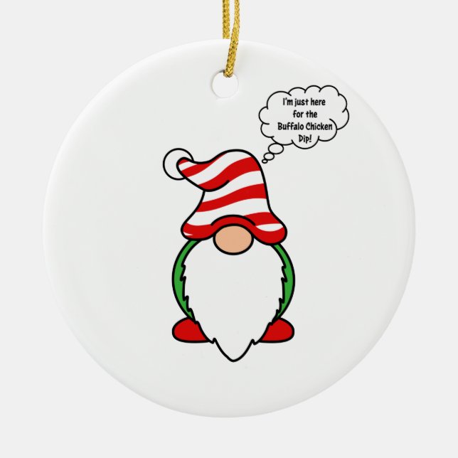 Buffalo chicken dip gnome ceramic ornament (Front)