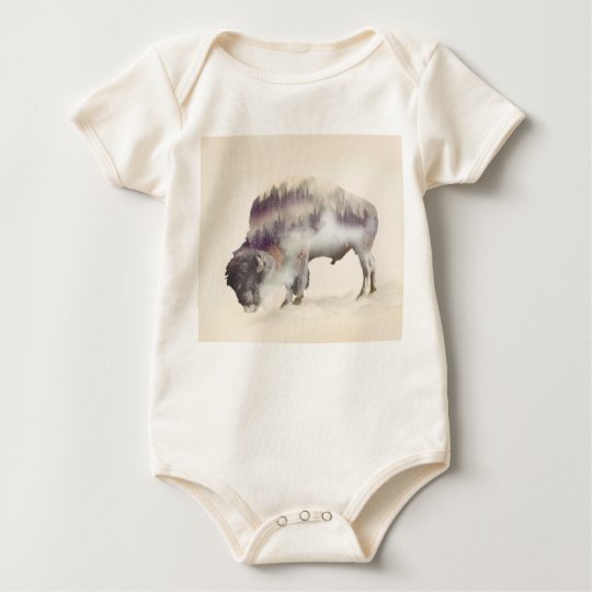 Buffalo-double exposure-american buffalo-landscape baby bodysuit