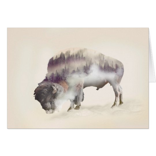 Buffalo-double exposure-american buffalo-landscape card